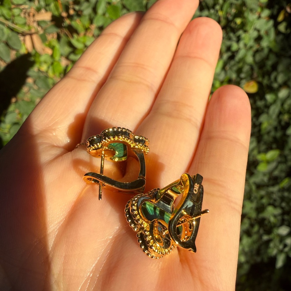 New! Gold and Green Clip-On Clover Earrings - Picture 6 of 7